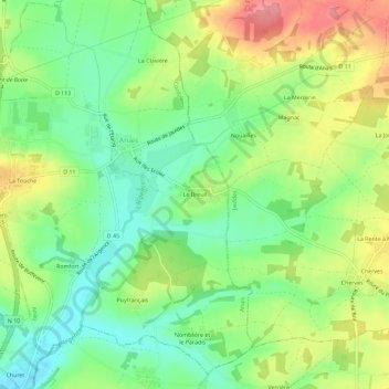 Carte topographique Le Breuil, altitude, relief