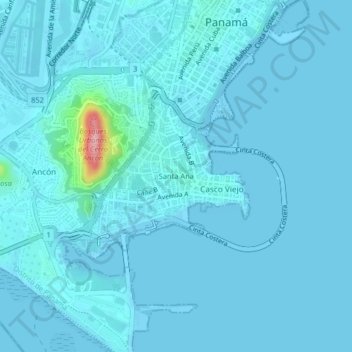 Carte topographique Santa Ana, altitude, relief