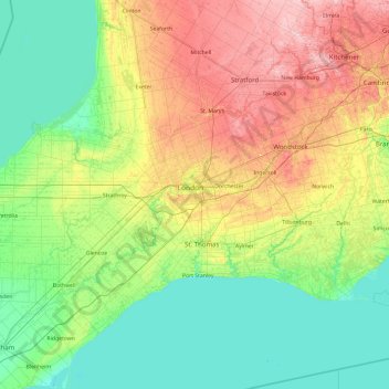 Carte topographique London (city), altitude, relief