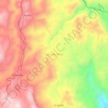 Carte topographique Las Camelias, altitude, relief