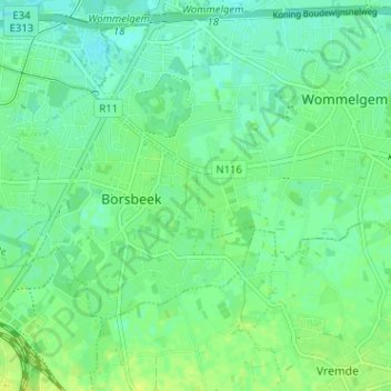 Carte topographique Rooibos, altitude, relief