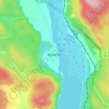 Carte topographique Wardner, altitude, relief