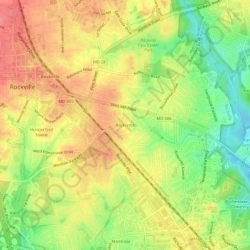 Carte topographique Rockcrest, altitude, relief