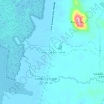 Carte topographique Kampung Temerlok, altitude, relief