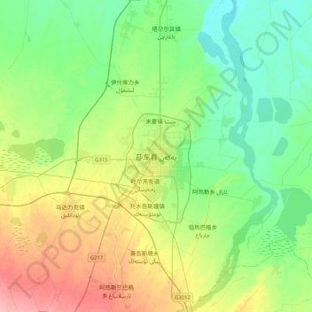 Carte topographique Yarkand, altitude, relief