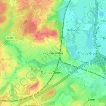 Carte topographique Virginia Water, altitude, relief