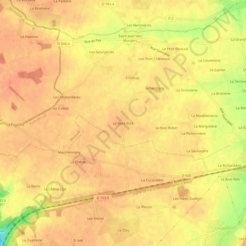 Carte topographique Le Haut Bois, altitude, relief