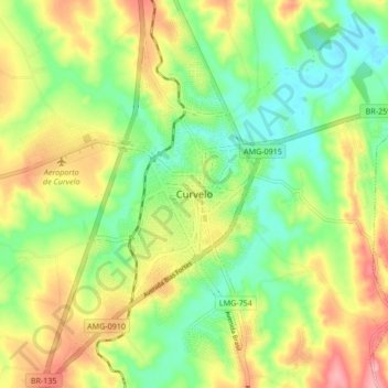 Carte topographique Curvelo, altitude, relief
