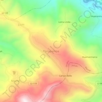 Carte topographique Piscopampa, altitude, relief