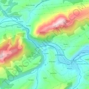 Carte topographique El Calzáu, altitude, relief
