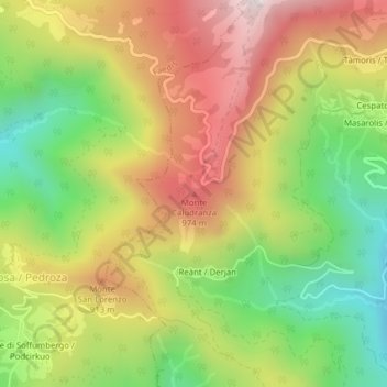 Carte topographique Monte Caludranza, altitude, relief