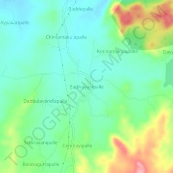 Carte topographique Badikayalapalle, altitude, relief