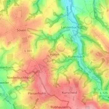 Carte topographique Hofen, altitude, relief