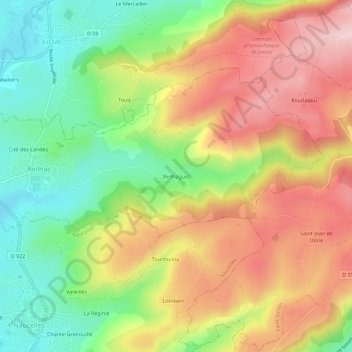 Carte topographique Reilhaguet, altitude, relief