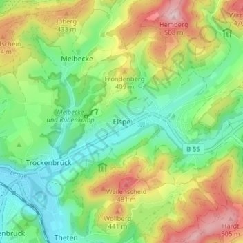 Carte topographique Elspe, altitude, relief