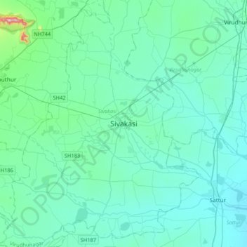 Carte topographique Sivakasi, altitude, relief