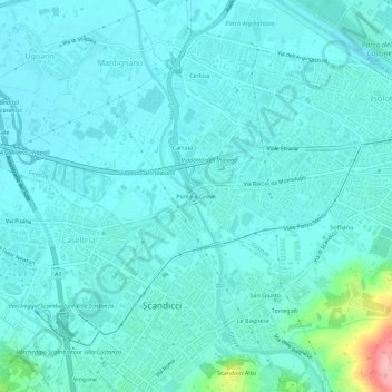 Carte topographique Ponte a Greve, altitude, relief