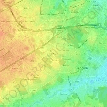 Carte topographique Pichey, altitude, relief