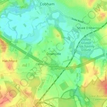 Carte topographique Downside, altitude, relief