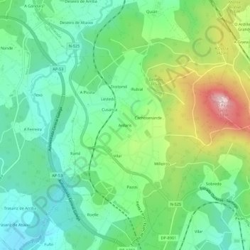 Carte topographique Ardarís, altitude, relief