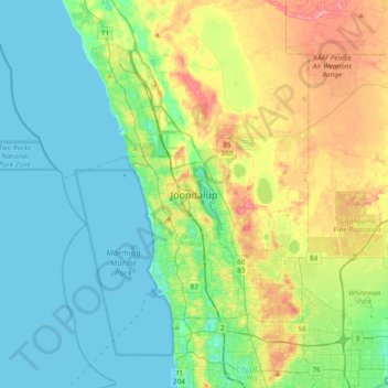 Carte topographique Joondalup, altitude, relief
