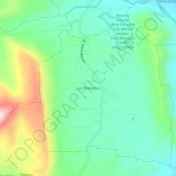 Carte topographique Las Planadas, altitude, relief