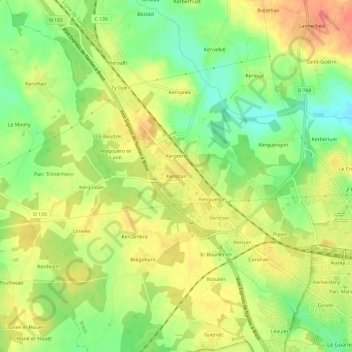 Carte topographique Kerstran, altitude, relief