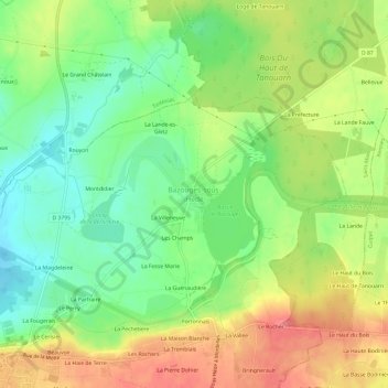 Carte topographique Bazouges-sous-Hédé, altitude, relief