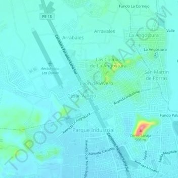 Carte topographique La Angostura, altitude, relief