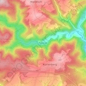 Carte topographique Nitztal, altitude, relief