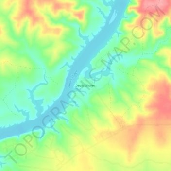 Carte topographique Devils Shores, altitude, relief