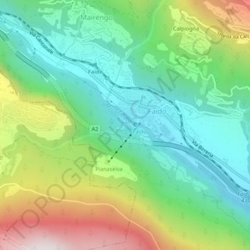 Carte topographique Cascata Piumogna, altitude, relief