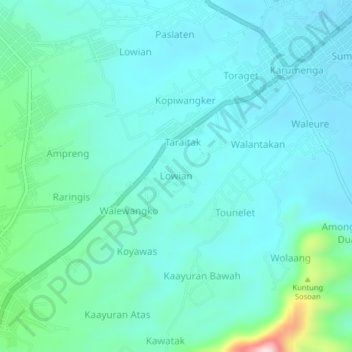 Carte topographique Lowian, altitude, relief