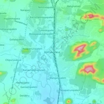Carte topographique Kothavalasa, altitude, relief
