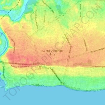 Carte topographique Santo Domingo Este, altitude, relief