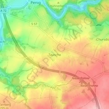 Carte topographique Tauscha, altitude, relief