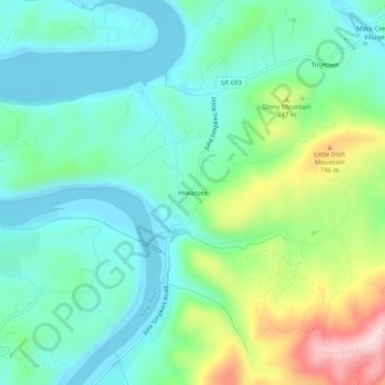 Carte topographique Hiwassee, altitude, relief