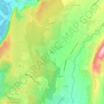 Carte topographique Mias, altitude, relief