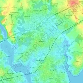 Carte topographique Kerrous, altitude, relief