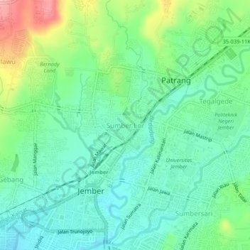 Carte topographique Sumber Lor, altitude, relief