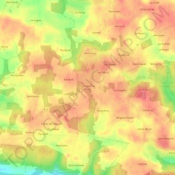 Carte topographique Coëtulaire er Hoed, altitude, relief