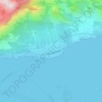 Carte topographique Orebić, altitude, relief