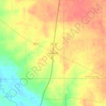 Carte topographique Shenandoah, altitude, relief