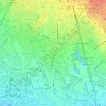 Carte topographique Paina-Brugazzo, altitude, relief