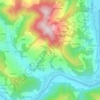 Carte topographique Štita, altitude, relief