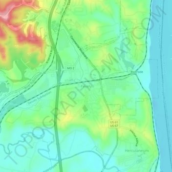Carte topographique Pevely, altitude, relief