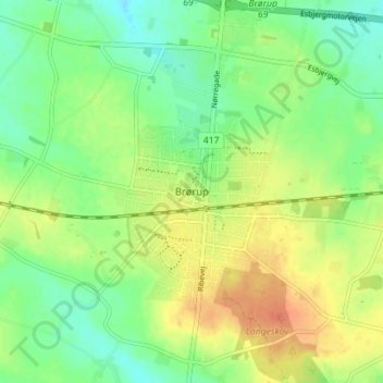 Carte topographique Brørup, altitude, relief