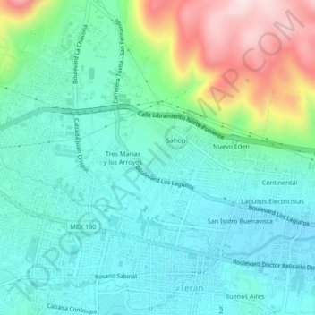 Carte topographique Montes Azules, altitude, relief