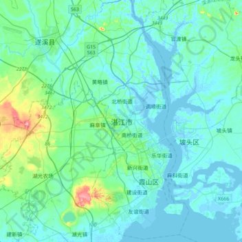 Carte topographique 湛江市, altitude, relief