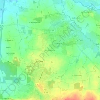 Carte topographique Les Communs, altitude, relief